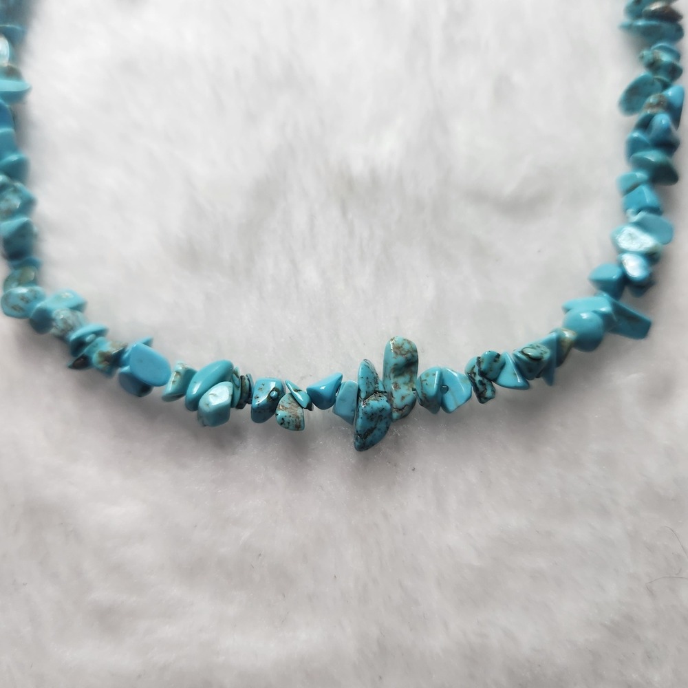 Natural Turquoise Chip Bead Bracelet Silver Tone Lobster Clasp Boho Southwestern